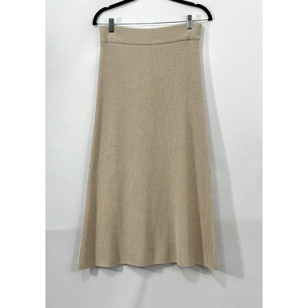 SEZANE M Medium Naelle Skirt Ribbed Beige Natural Midi Length Merino Cotton NWT - Picture 9 of 10